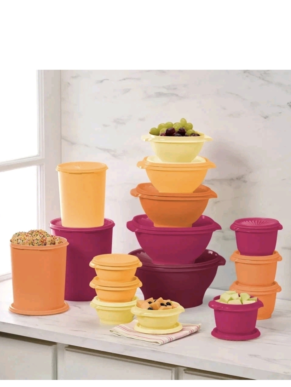 Tupperware Heritage Collection 32 Piece Food Storage Set Vintage Pink Orange NEW - Picture 2 of 10